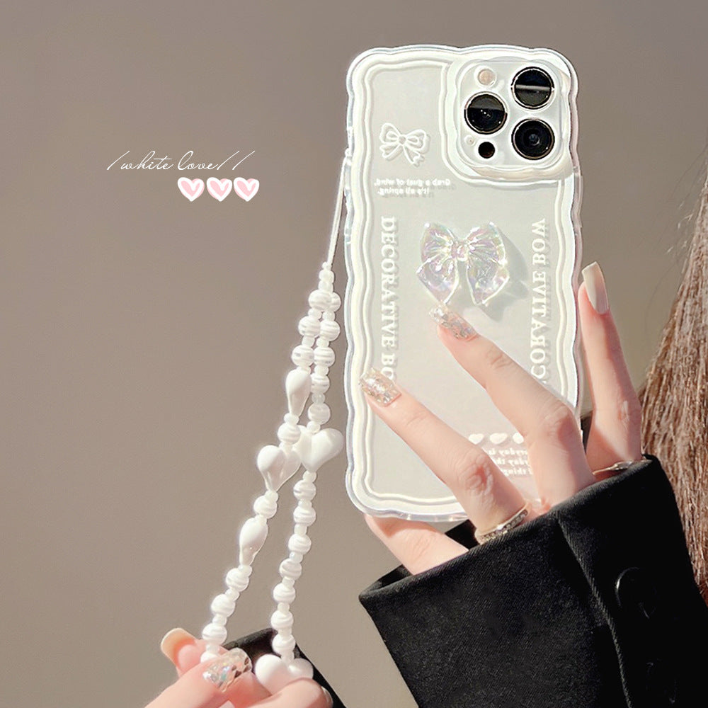 For iPhone 13 Pro Max Soft TPU Phone Case Bowknot Decor HD Crystal Clear Phone Cover with Wrist Strap For iPhone 13 Pro Max Soft TPU Phone Case Bowknot Decor HD Crystal Clear Phone Cover with Wrist Strap